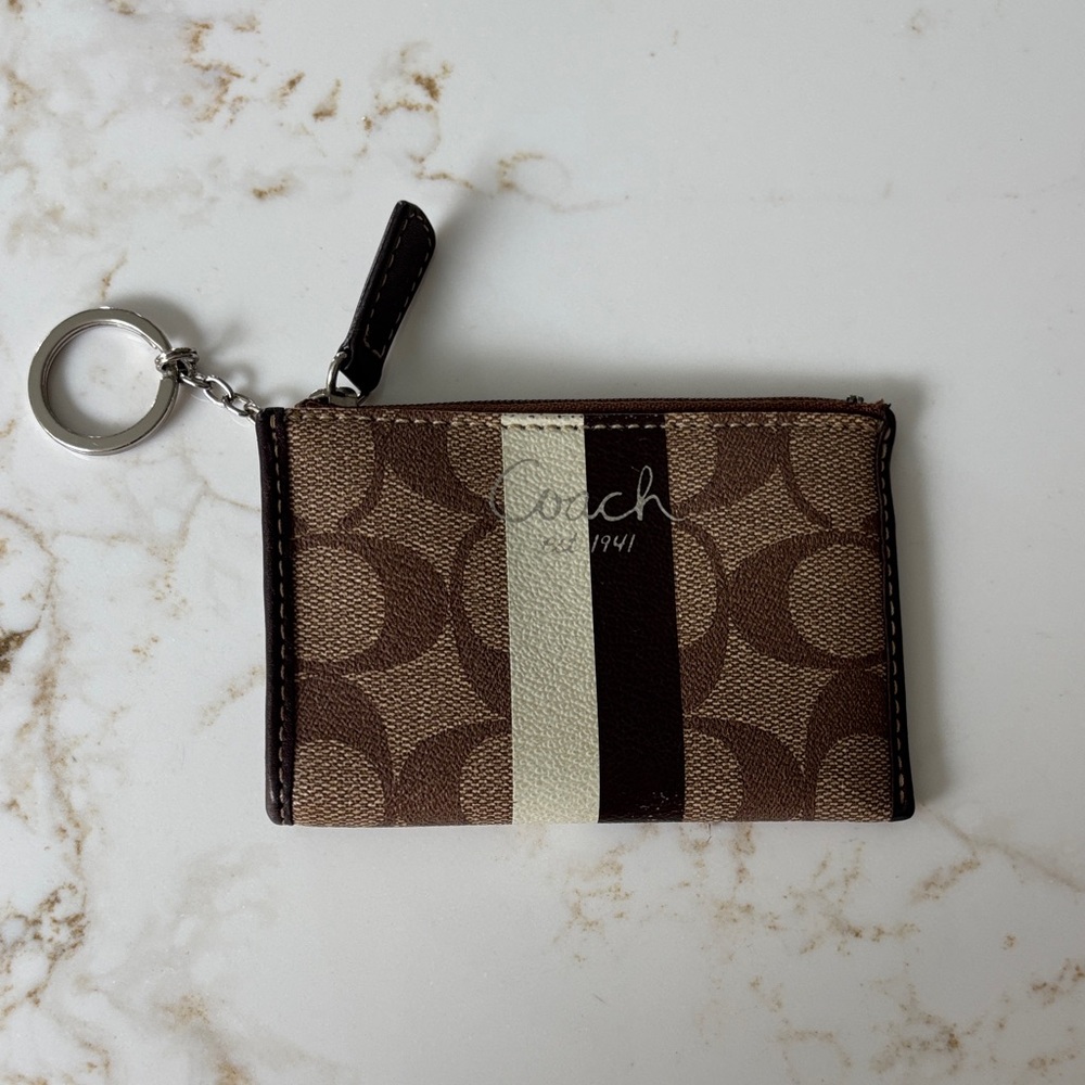 Coach Brown and Cream Key & Card Holder